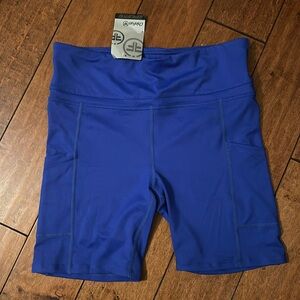 ChinFun Yoga Shorts High Waist Tummy Control Workout Running Shorts Side Pockets